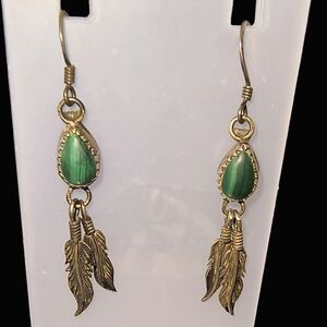 Vintage Running Bear Native American Malachite & Sterling Silver Earrings